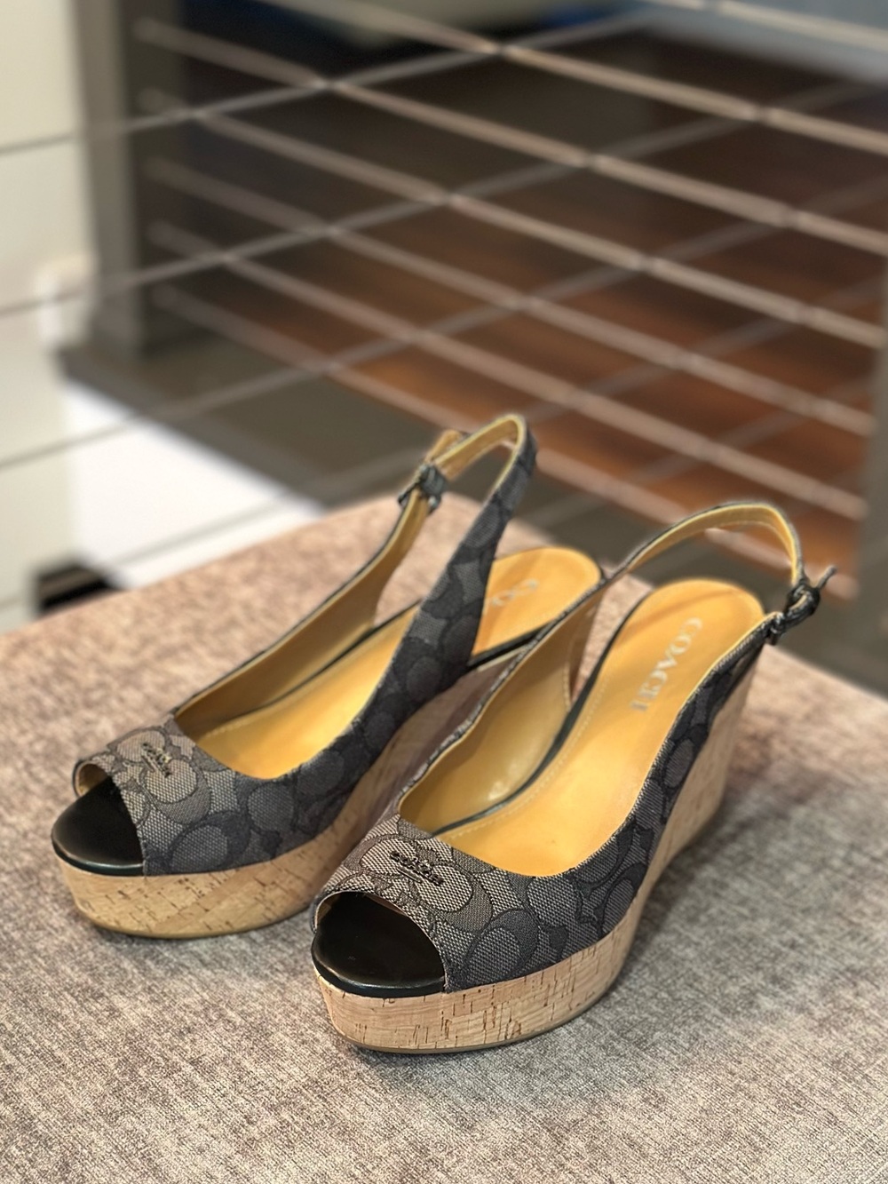 Coach Ferry Wedge Sandals - Black Signature Cork Platform